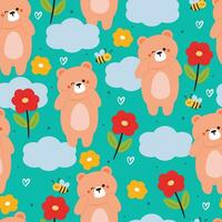 seamless pattern cute bear with flower. cute animal wallpaper for textile, gift wrap paper vector