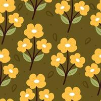 sin costura modelo dibujos animados flor y hojas. botánico fondo de pantalla para textil, regalo envolver papel vector