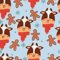 seamless pattern cartoon cow and flower. cute animal wallpaper for textile, gift wrap paper vector