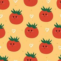 sin costura modelo linda dibujos animados tomate personaje. comida fondo de pantalla para textil, regalo envolver papel vector