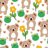 seamless pattern cartoon koala and frog. cute animal wallpaper for textile, gift wrap paper vector