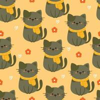 seamless pattern cartoon cat and flower. cute animal wallpaper for textile, gift wrap paper vector