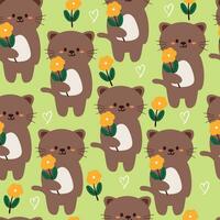 seamless pattern cartoon cat and flower. cute animal wallpaper for textile, gift wrap paper vector