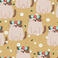 seamless pattern cartoon cat and flower. cute animal wallpaper for textile, gift wrap paper vector