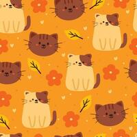 seamless pattern cartoon cat and flower. cute animal wallpaper for textile, gift wrap paper vector