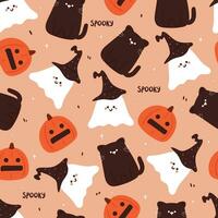 Halloween seamless pattern with cartoon pumpkin, cat, ghost, and halloween element. cute halloween wallpaper for holiday theme, gift wrap paper vector