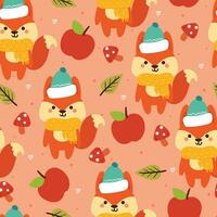 seamless pattern cartoon fox, apple and autumn vibes element. cute autumn wallpaper for holiday. design for fabric, flat design, gift wrap paper vector