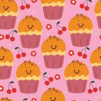 seamless pattern cartoon cute dessert character. cute food wallpaper for textile, gift wrap paper vector