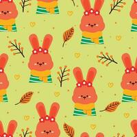 sin costura modelo dibujos animados conejito y otoño hojas. linda fondo de pantalla para textil, regalo envolver papel vector