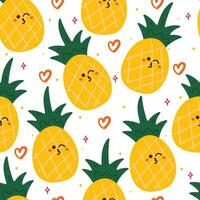 seamless pattern cartoon pineapple character. cute fruit wallpaper for gift wrap paper vector