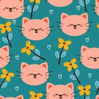 seamless pattern cartoon cat and flower. cute animal wallpaper for textile, gift wrap paper vector