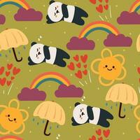 sin costura modelo dibujos animados panda con otoño vibras. linda animal fondo de pantalla para textil, regalo envolver papel vector