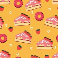 seamless pattern cartoon cute dessert character. cute food wallpaper for textile, gift wrap paper vector