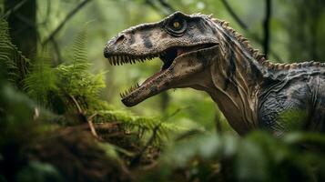 Photo of Velociraptor Rex in the Jungle. Generative AI