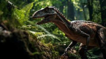 Photo of Velociraptor Rex in the Jungle. Generative AI