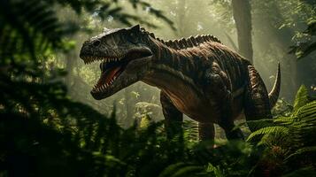 foto de Spinosaurus rex en el selva. generativo ai
