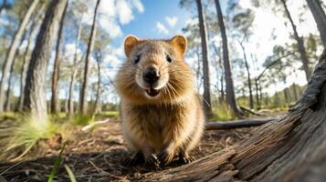 Photo of Quokka in ther forest with blue sky. Generative AI