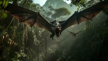 Photo of Pterodactyl Rex in the Jungle. Generative AI