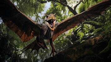 Photo of Pterodactyl Rex in the Jungle. Generative AI