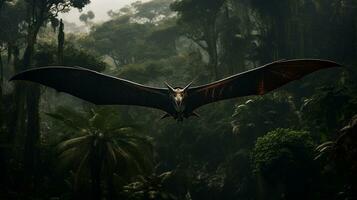 Photo of Pterodactyl Rex in the Jungle. Generative AI