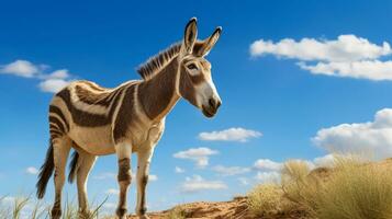 Photo of a Zonkey under Blue Sky. Generative AI