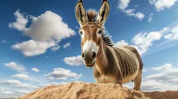 Photo of a Zonkey under Blue Sky. Generative AI