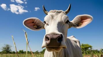 Photo of a Zebu Brahman cattle in the Farmland. Generative AI