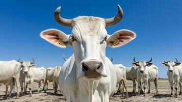 foto de un cebú brahmán vacas en el tierras de cultivo generativo ai