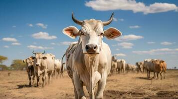 Photo of a Zebu Brahman cattle in the Farmland. Generative AI