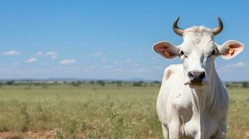 foto de un cebú brahmán vacas en el tierras de cultivo generativo ai