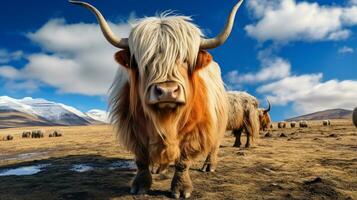 Photo of a Yak in the Farmland. Generative AI