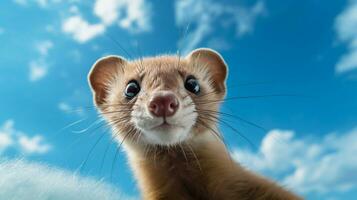 Photo of a Weasel under Blue Sky. Generative AI