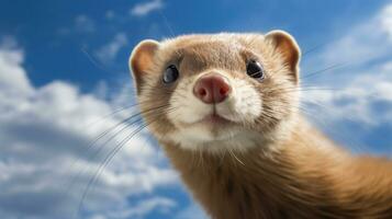 Photo of a Weasel under Blue Sky. Generative AI