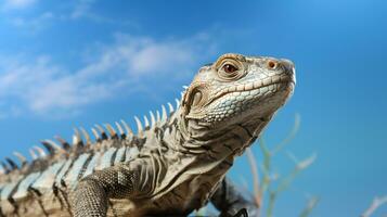 Photo of a Tegu Lizard under Blue Sky. Generative AI