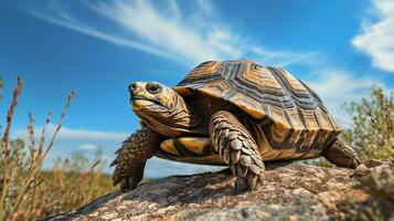 Photo of a Tortoise under Blue Sky. Generative AI