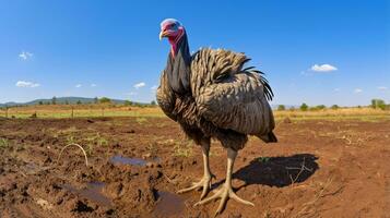 Photo of a Turkey in the Farmland. Generative AI