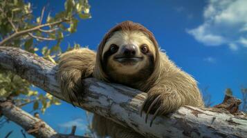 Photo of a Sloth under Blue Sky. Generative AI