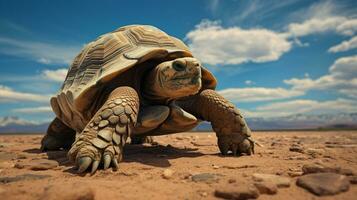 Photo of a Tortoise under Blue Sky. Generative AI