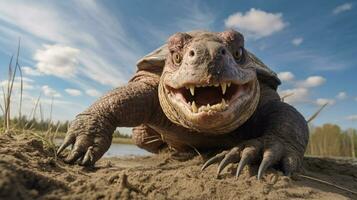 Photo of a Snapping Turtle under Blue Sky. Generative AI