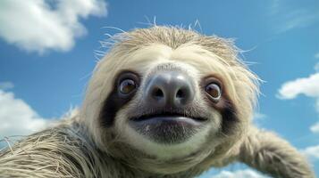 Photo of a Sloth under Blue Sky. Generative AI