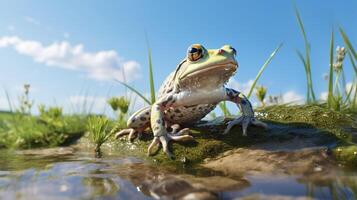 Photo of a Xenopus frog under Blue Sky. Generative AI