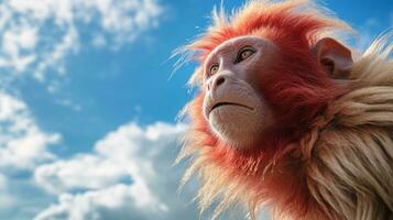 Photo of a Uakari monkey under Blue Sky. Generative AI