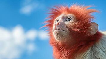 Photo of a Uakari monkey under Blue Sky. Generative AI