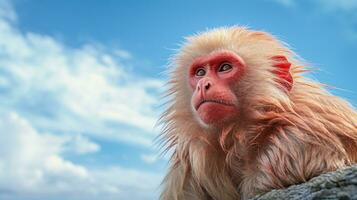 foto de un uakari mono debajo azul cielo. generativo ai