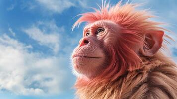 Photo of a Uakari monkey under Blue Sky. Generative AI