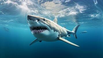 Photo of a Shark under Blue Sky. Generative AI