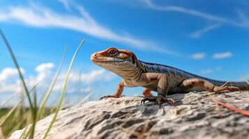 Photo of a Skink under Blue Sky. Generative AI