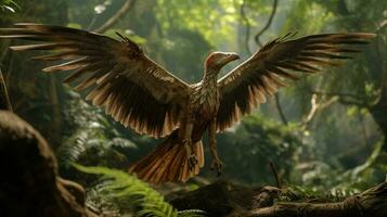 Photo of Archaeopteryx Rex in the Jungle. Generative AI