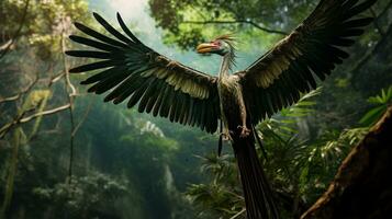 Photo of Archaeopteryx Rex in the Jungle. Generative AI