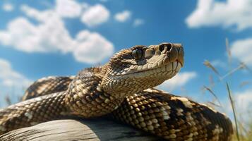 Photo of a Rattle snake under Blue Sky. Generative AI